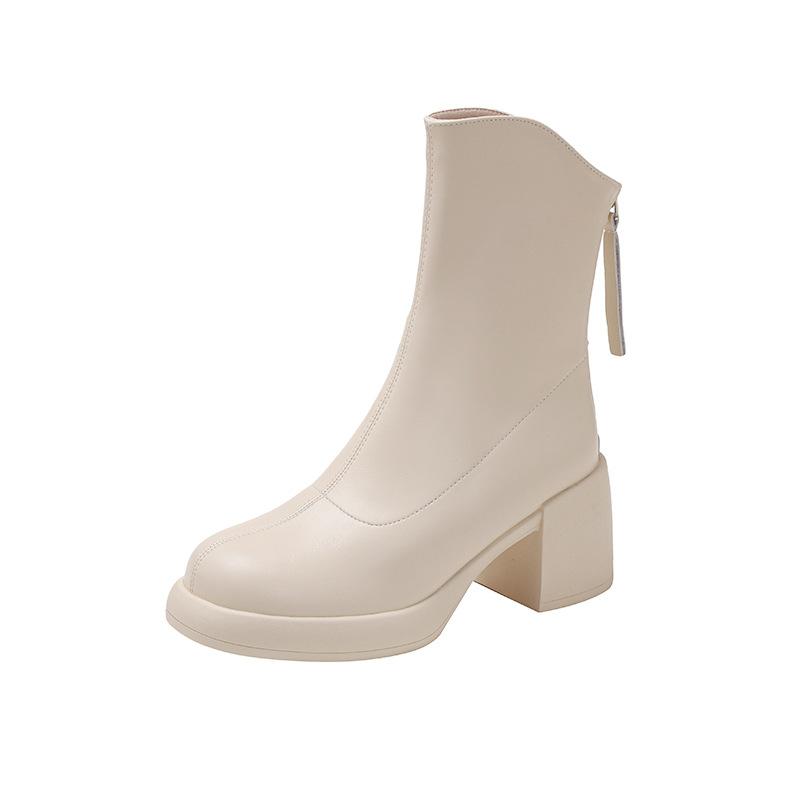 Autumn and winter new Korean small short boots women's thick heel thin boots round head super soft thick sole white short boots