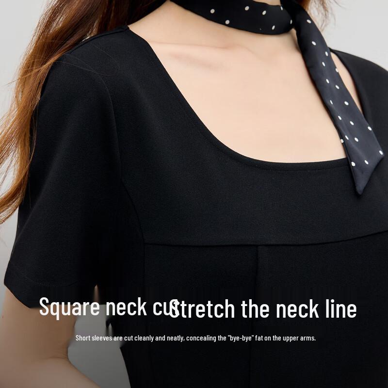 Women's Short Sleeve Square Neck A-line Mid-length Dress