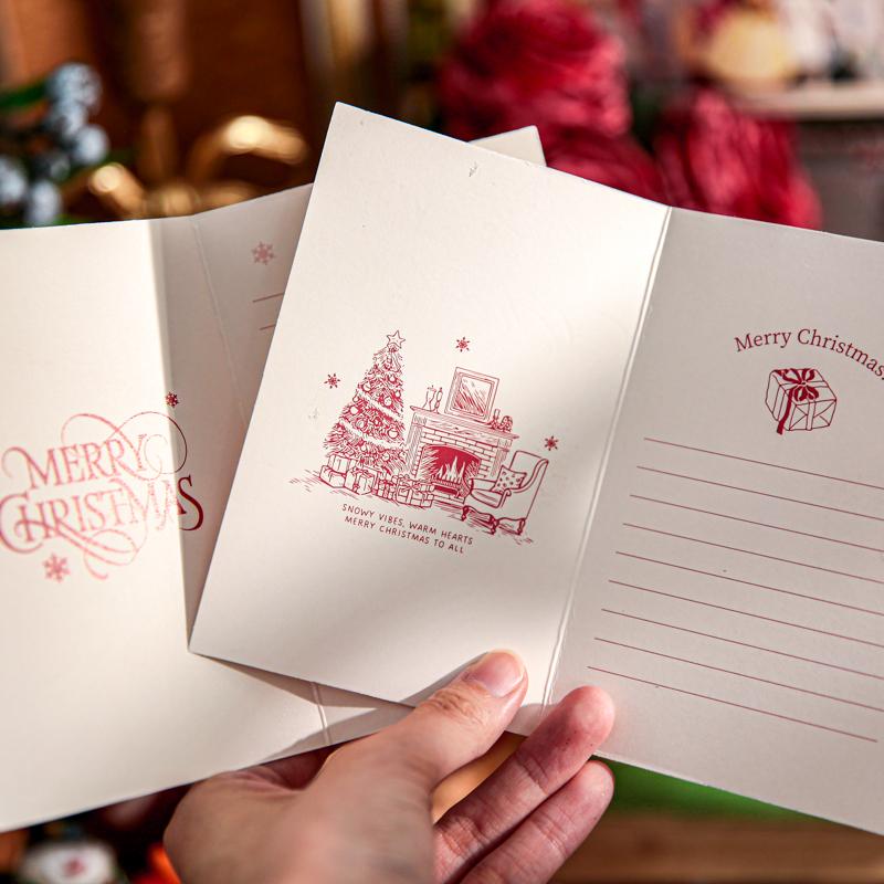 4sheets Christmas Series Rectangular Greeting Cards With Writing Paper For Party Christmas Gift Message Paper Greeting Cards