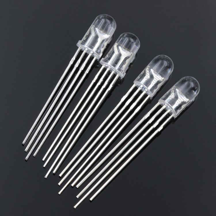 5mm RGB LED Lamp Beads, Round Head, High Brightness, Common Cathode/Anode, Through-Hole, Four-Legged