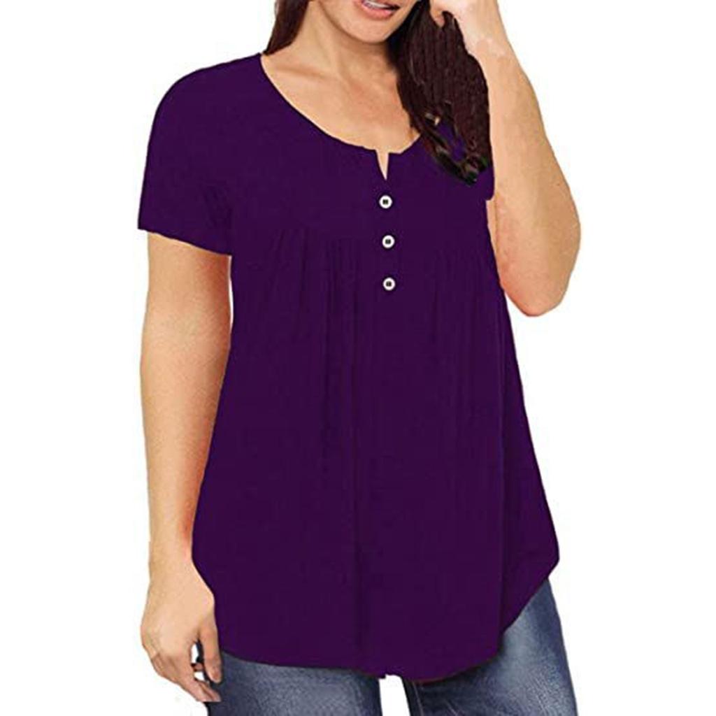 Women's Large Slim Loose Color V-neck Short Sleeve Shirt Mm T-Shirt Top