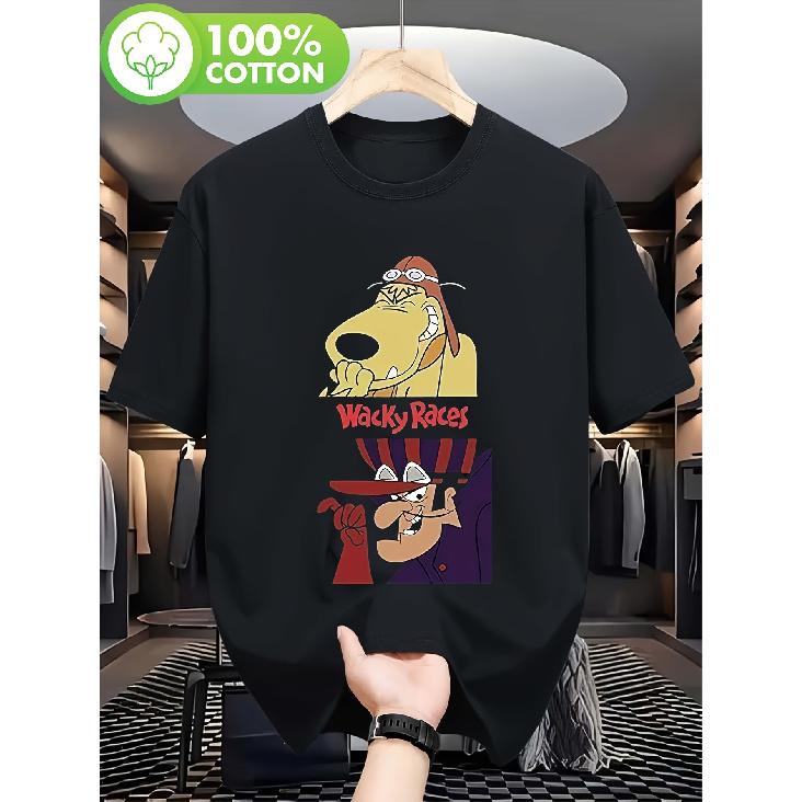 Men S Retro 1960s Dastardly & Muttley Crazy Racing T-Shirt | Official Retro Cartoon Graphic Tee Featuring Muttley S Yikes! and Dastardly S You ll S чёрный