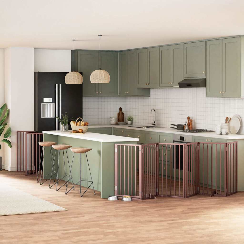 9 Panel Dog Gate with Door Foldable Brown 450 cm Poplar Wood