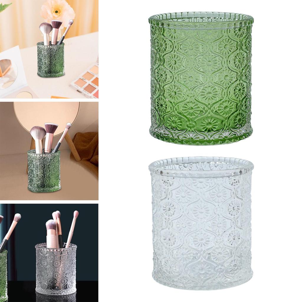 Makeup Brushes Storage Holder Cosmetic Box for Countertop Home Table Green