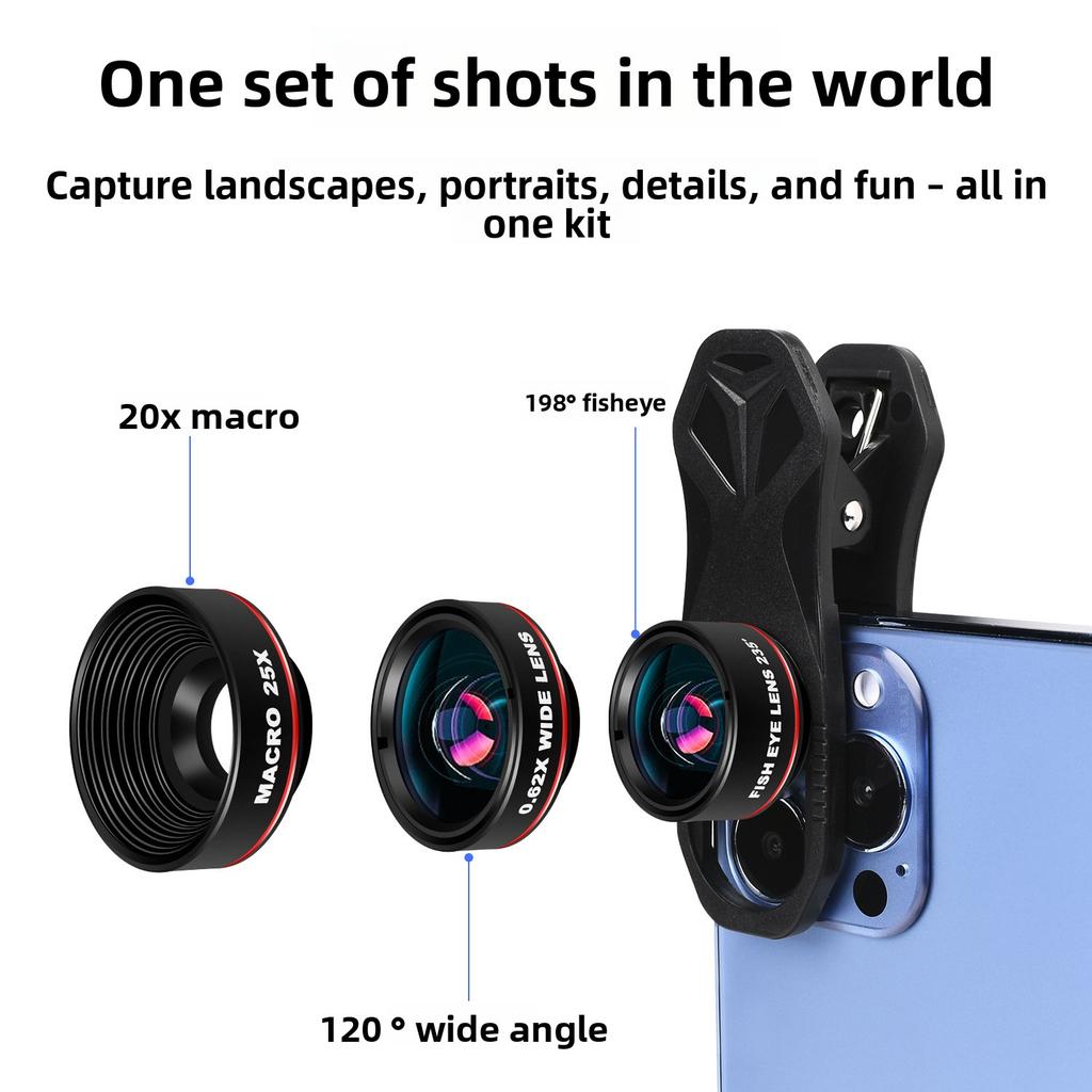 Multi-functional Mobile Phone Lens 3-in-1 Independent Wide-angle Macro Fisheye Camera Lens