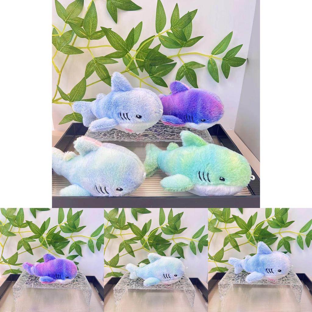Adorable Rainbow Shark Plush Toy Cute Stuffed Animal Keychain Bag Charm For Kids