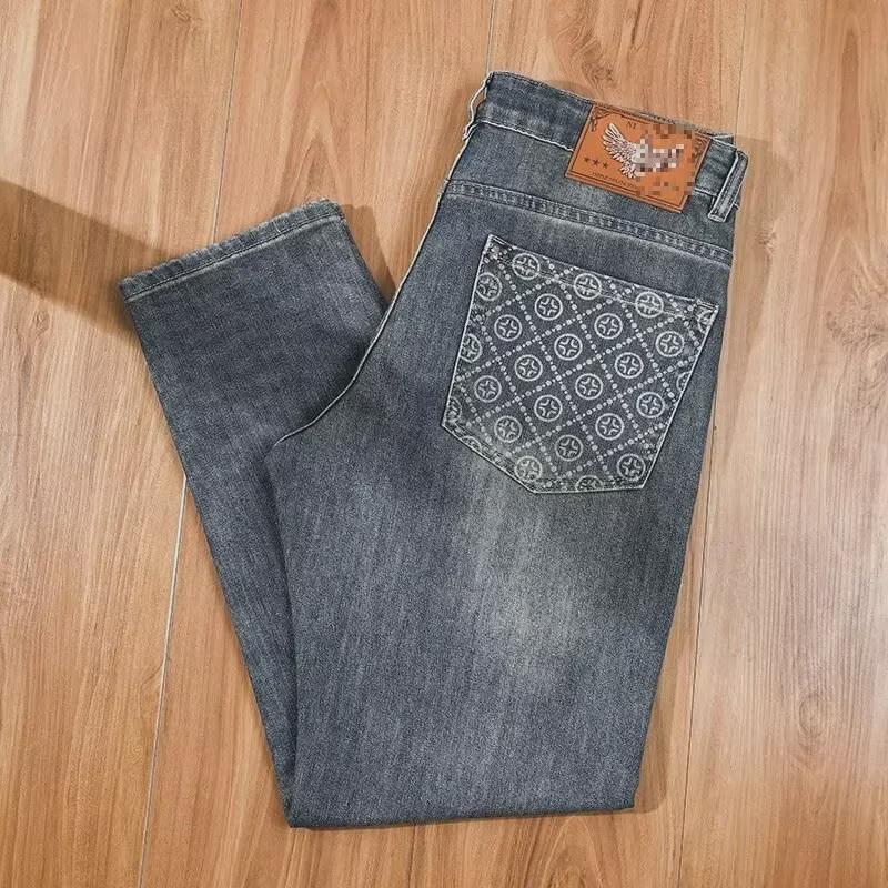Herren Slim Fit Koreanische Retro Jeans - Bestickt, Elastisch, Locker Gerade Röhre