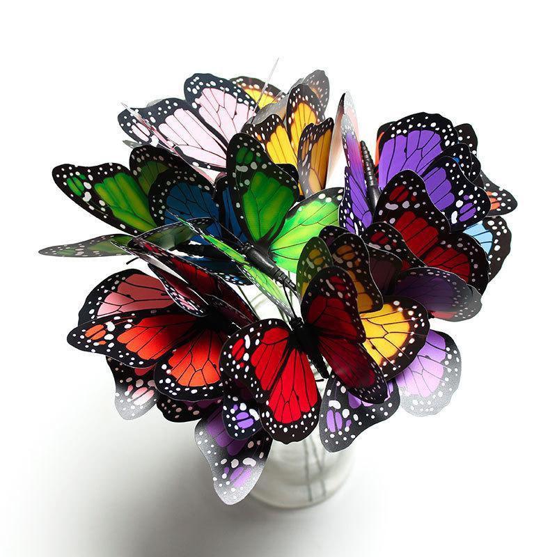 Lot de 20 papillons artificiels 3D imperméables pour jardin, mariage, cour, pots de fleurs d'extérieur, décoration