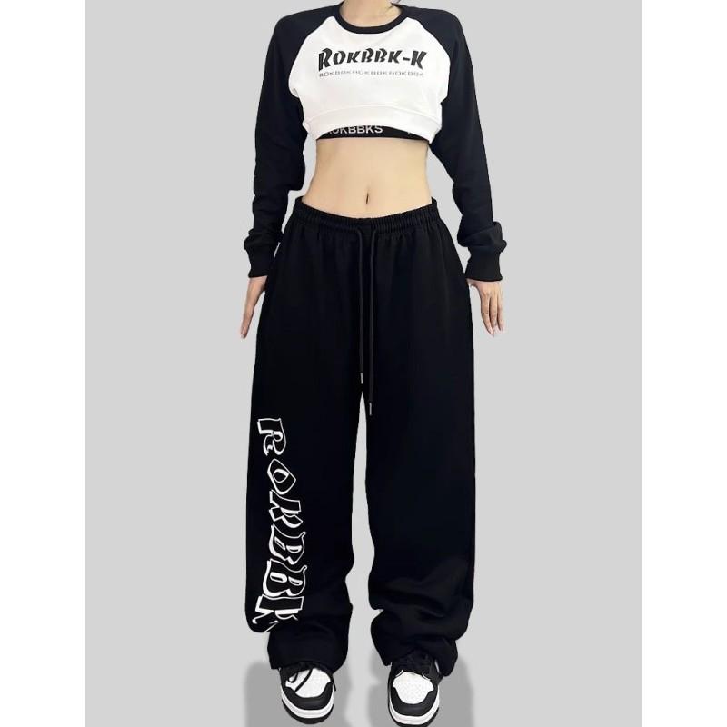 Dámské hip-hopové streetové taneční tepláky se stahovací šňůrkou: Trendy volné ležérní kalhoty s jazzovým potiskem