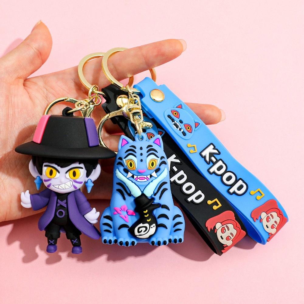New KPOP Demon Team Keychain, Tiger Character PVC Figure Keychain, Cute Harajuku Style Key Ring for Kids & Fans Halloween