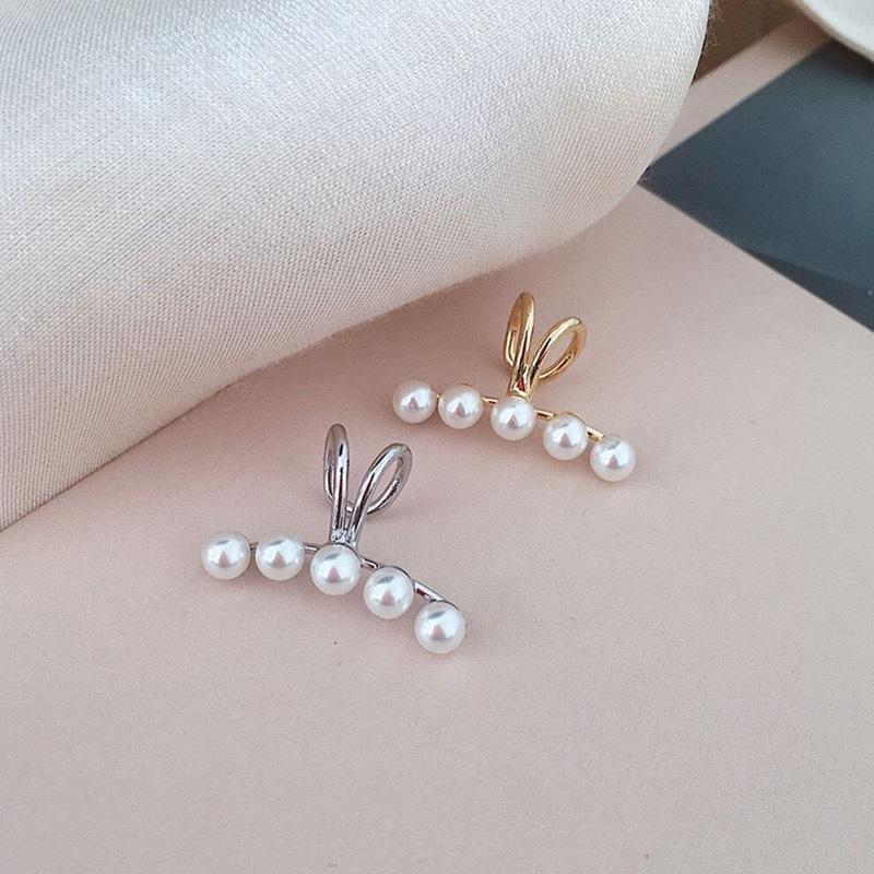 Silver Color Simple Pearl Ear Clip Earrings For Women Without Piercing Minimalist Fashion Jewelry Accessorie