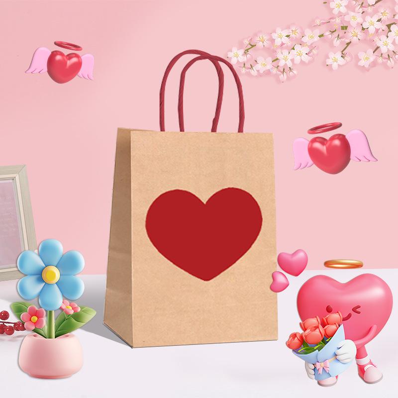 10Pcs High-Capacity Red Heart-Shaped Kraft Paper Gift Bags With Handles & Tags Festival Supplies Perfect For Valentine'S Day