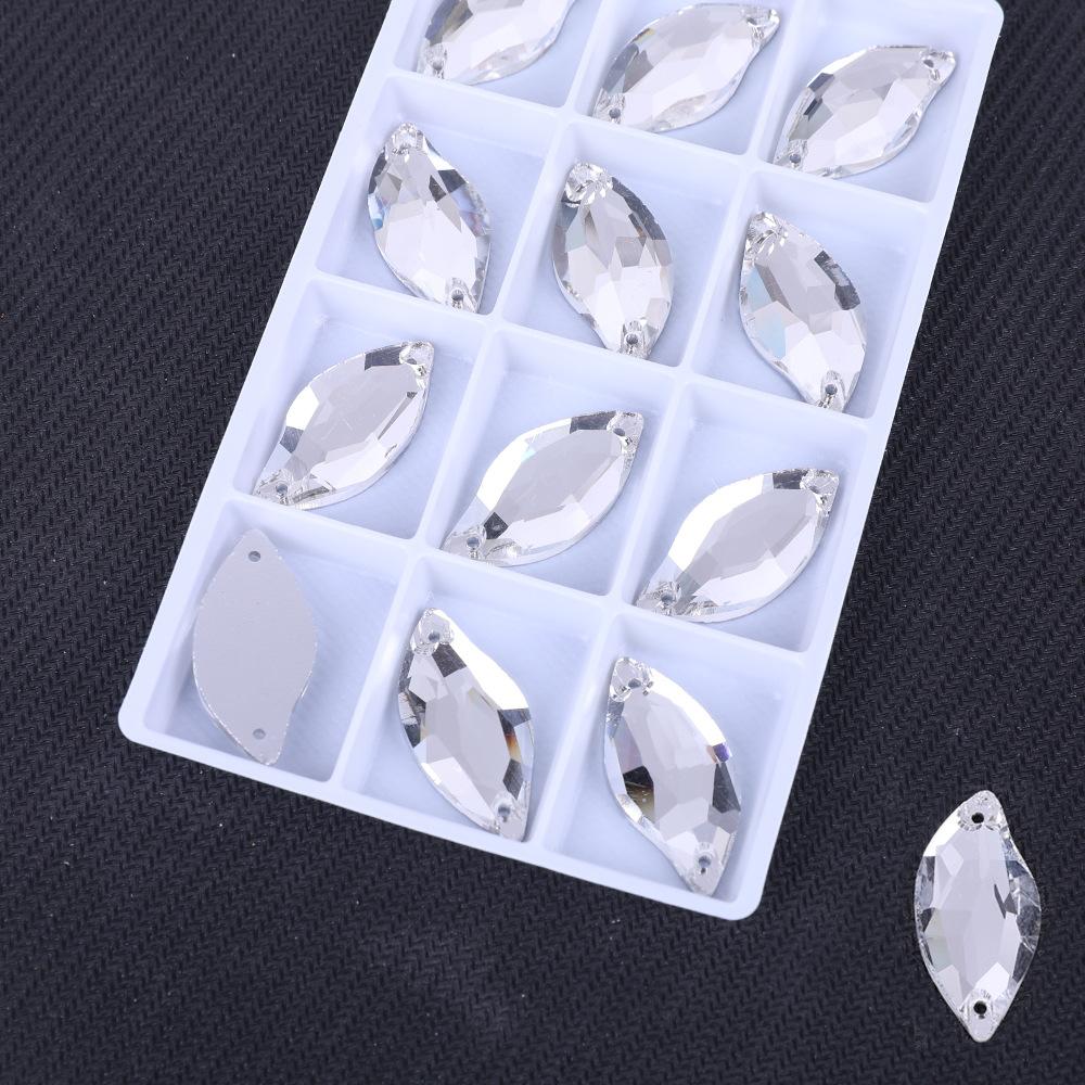 Русалка Плоское дно Двойное отверстие Стекло Ручной шов Дрель Белый Ab Кристалл Плоская пряжка DIY/Двойное отверстие Драгоценный камень Дрель 10x20mm 24pcs/bag белый