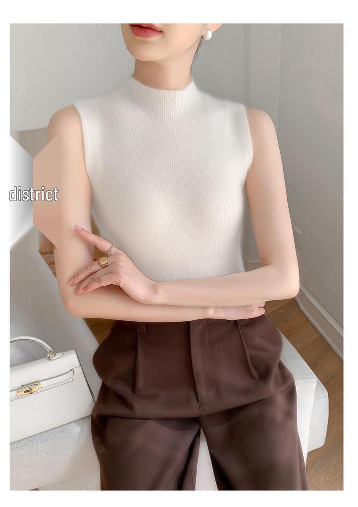 2025 Women's High Neck Sleeveless Cashmere Vest - Slimming Autumn/Winter Base Layer