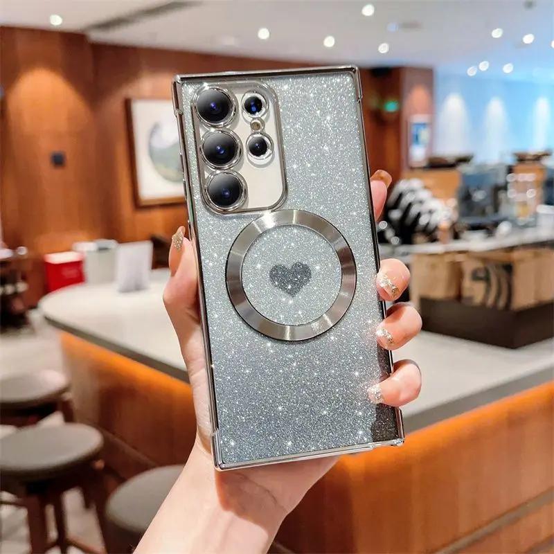 Soft TPU  For Magsafe Wireless Case For Samsung Galaxy S25 S24 S23 S22 S21 Ultra Plus Glitter Shockproof Magnetic Armor Covers