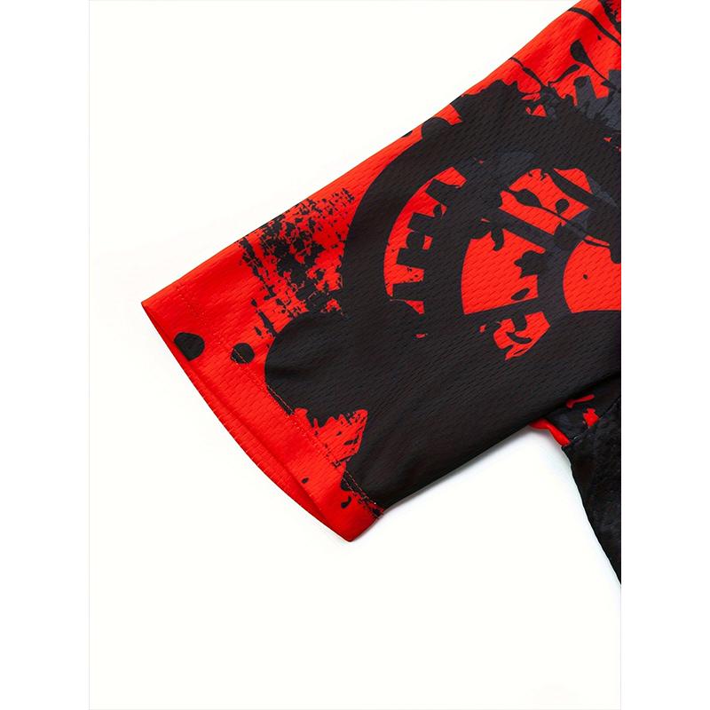 Anime Bicycler Digital Print Men's Cycling Jersey, Stretch Casual Men's Zip Up Breathable Short Sleeve MTB Jacket For Outdoor Sports