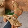 Plus Size Flower Thick Roman Heels Summer New Round Toe Open Toe Metal Buckle Casual Beach Cool Drag Women