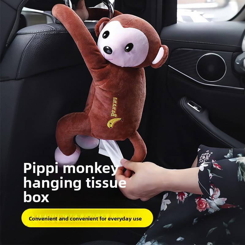 Creative Pippi Monkey Tissue Box Auto Supplies Tissue Pumping Hanging Car Seat Back Pumping Cartoon Cute