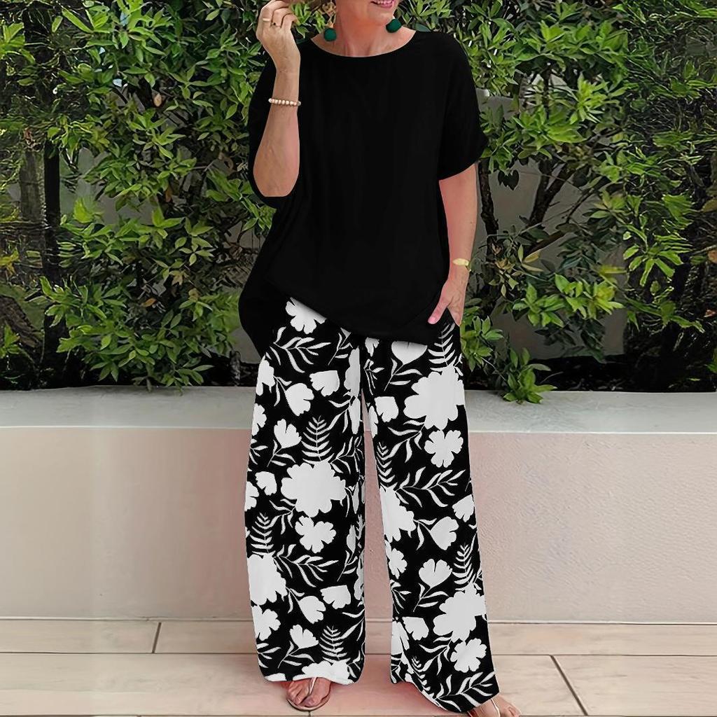 Women's Summer Fashion: Loose Printed Pants & Casual Top Two-piece Set