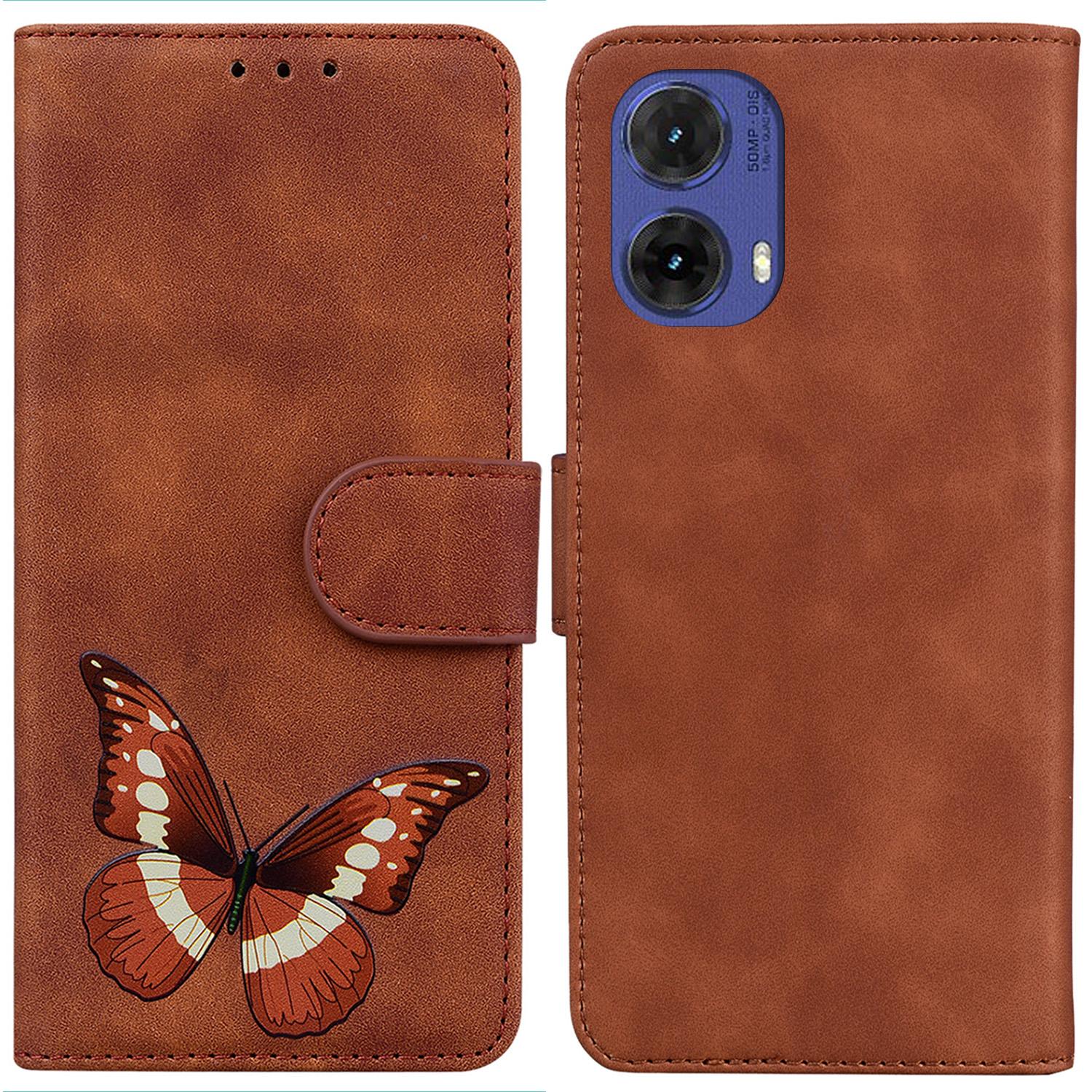 

For Motorola Moto G85 5G/S50 Neo 5G Case Butterfly Printed PU Leather Stand Phone Cover Brown