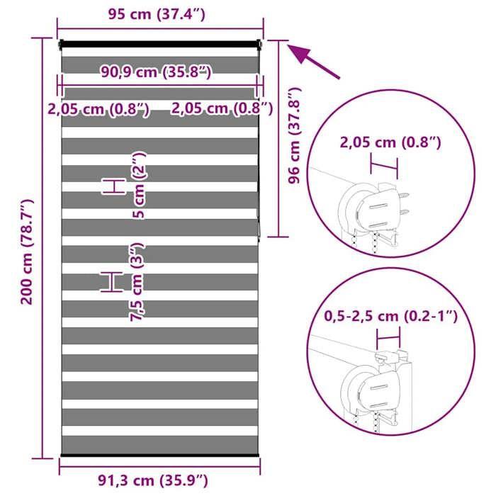 VidaXL Store Zèbre Gris Foncé Largeur Du Tissu 90,9 Cm Polyester, Store Enrouleur Zébré, Store Zébré Pour Fenêtre, Store 4014156