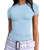 European and American Summer Women's Slimming Milk Silk Pullover T-shirt, Round Neck Fashion Top, High-end Women's Outerwear