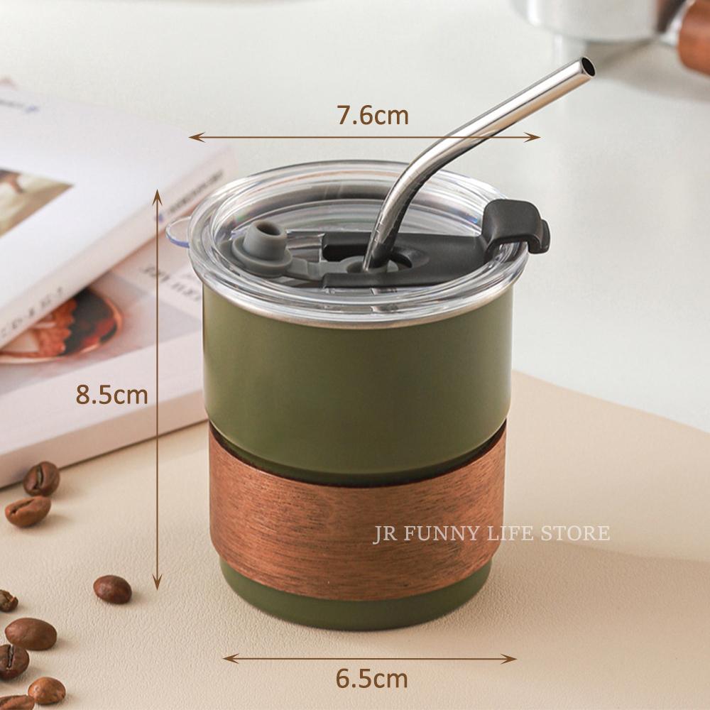 

300ML Stainless Steel Cup For Coffee Iced Coffee Cup With Straw Lid Portable Tea Beer Mug For Outdoor Travel Camping Drinkware зелёный
