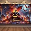 Happy Halloween Backdrop Neon Pumpkin Bat Skull Cemetery Photography Background Halloween Party Photo Booth Decor Banner Gift511