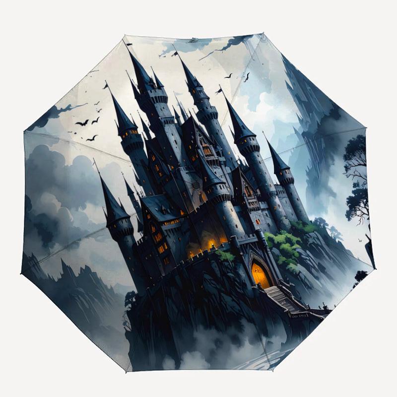 

1pc castle spooky Pattern Umbrella Design Automatic Opening and Closing Umbrella, High-quality Travel Umbrella, Lightweight and Portable, -18