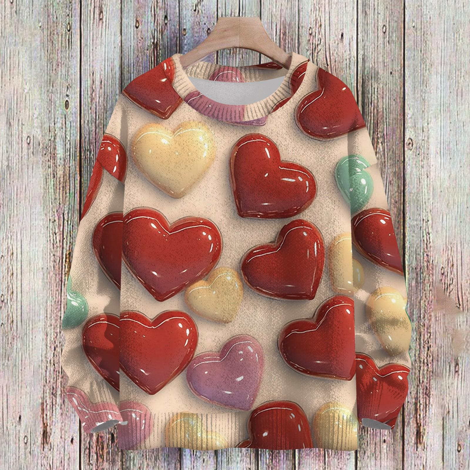 

Женская спортивная одежда ко Дню святого Валентина, вязаный свитер, милая рубашка, круглый вырез, пуловер L бежевый