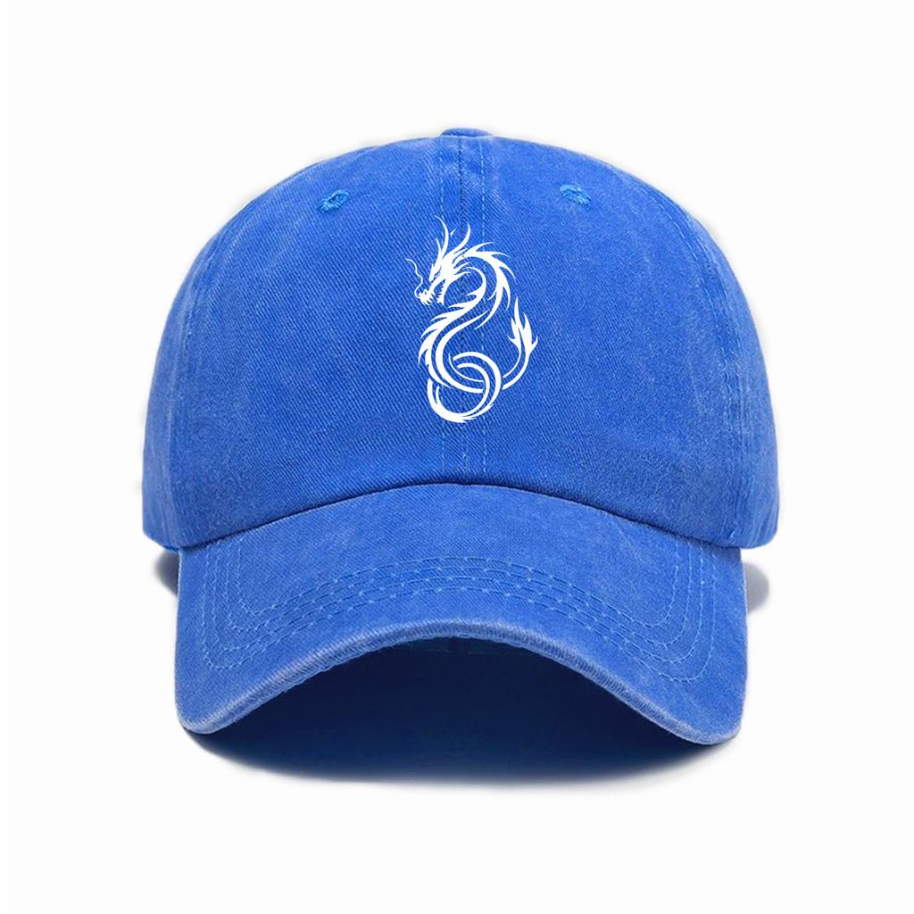 Dragon Print Washed Distressed Soft Top Outdoor Sunshade Baseball Cap for Men and Women Versatile Baseball Cap
