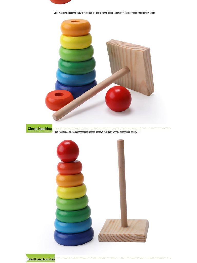 Rainbow Wooden Ring Toss & Stacking Toy for Toddlers (Ages 1-3)