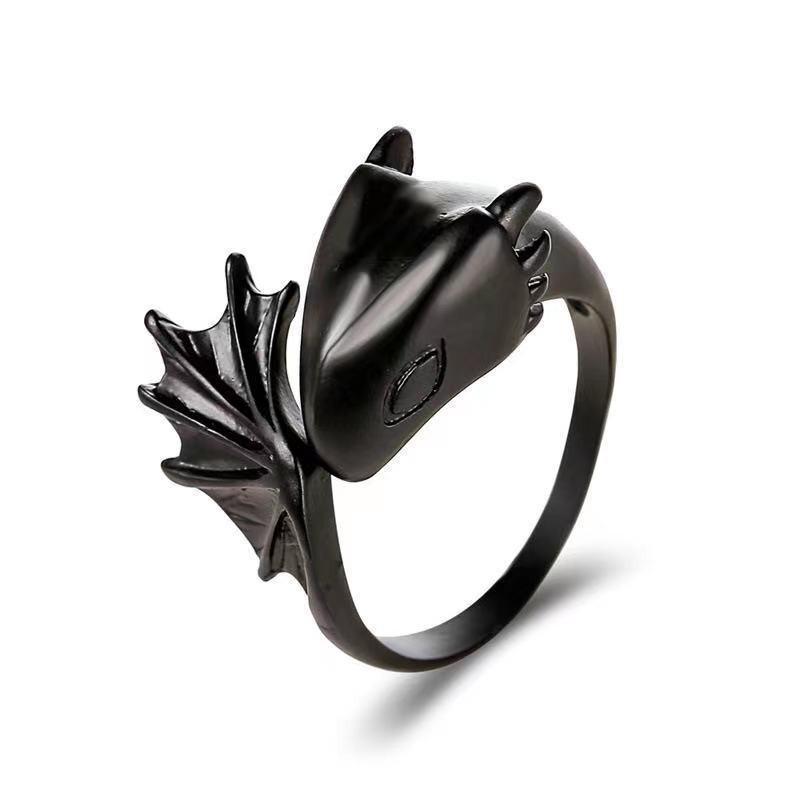 New European & American Style: Silver Toothless Dragon Adjustable Couple Ring