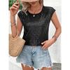 VEZFAA Women's Fashion Casual Summer Spring Solid Color Print Short Sleeve O-Neck Blouses & Shirts