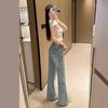 Light Blue Micro Flared Jeans Women Loose High Waisted Not Sticky Legs Large Size Skinny Horseshoe Trousers Jeans for Women Long Denim Pants