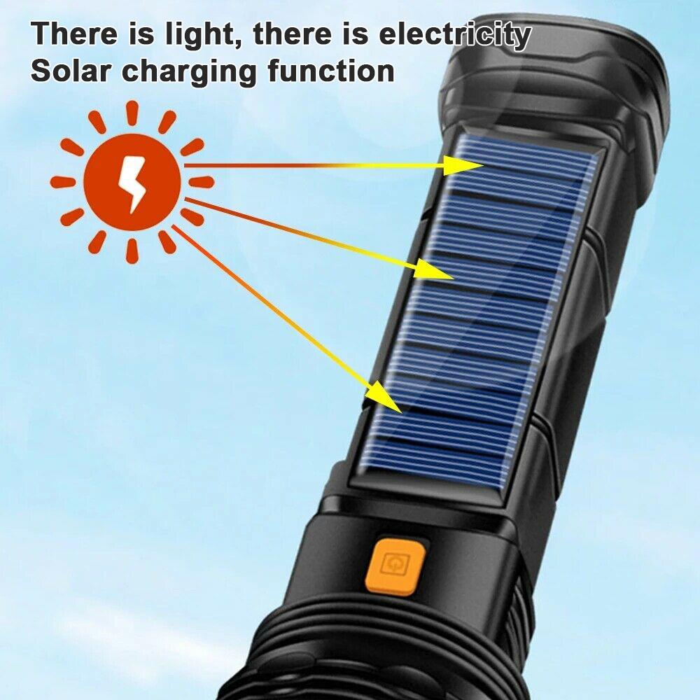 Multi-function Solar LED Flashlight Strong Light Emergency Power Bank LED Solar Flashlight Outdoor Camping Portable Flashlight
