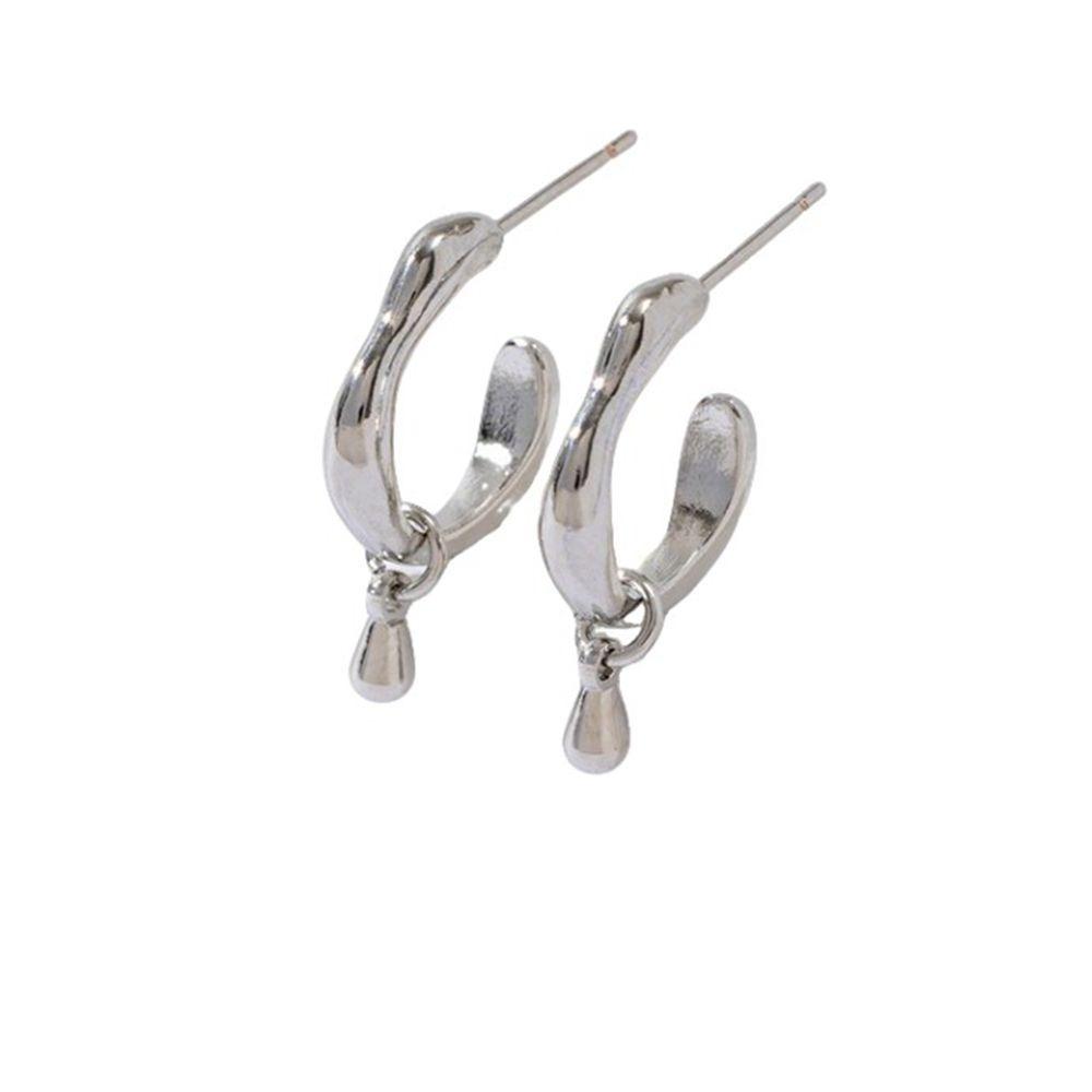 Metal Water Drop Small Hoop Earrings Vintage Round Minimalist Earrings  Fashion Accessories серебряный