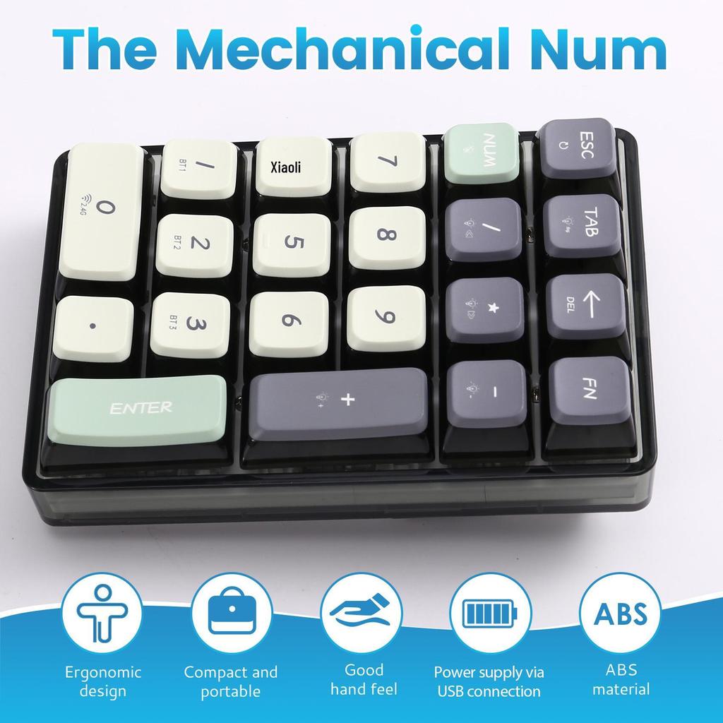 1-Piece Wireless Transparent Mechanical Numeric Keypad, Hot-Swappable, Color: As Shown, Material: PC