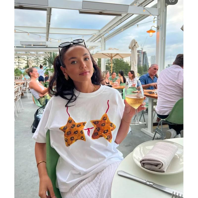Fashion Women s T-Shirt Summer American Ins Casual Printing Graphic T-sh S белый