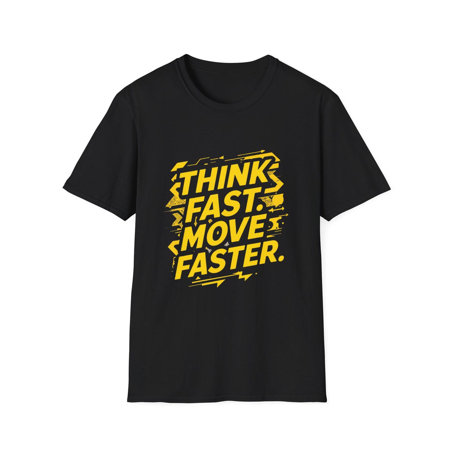 Think Fast Move Faster Motivational Typography T-Shirt Gym Workout Fitness Athletic Training Tee Inspirational Unisex Cotton L