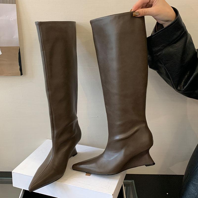 Mode Party Damen Kniehohe Stiefel Slipper Schuhe Mode Spitz Zehen Elegant Damen Lang Moderne Stiefel Damen Pumps Wedges Schuhe