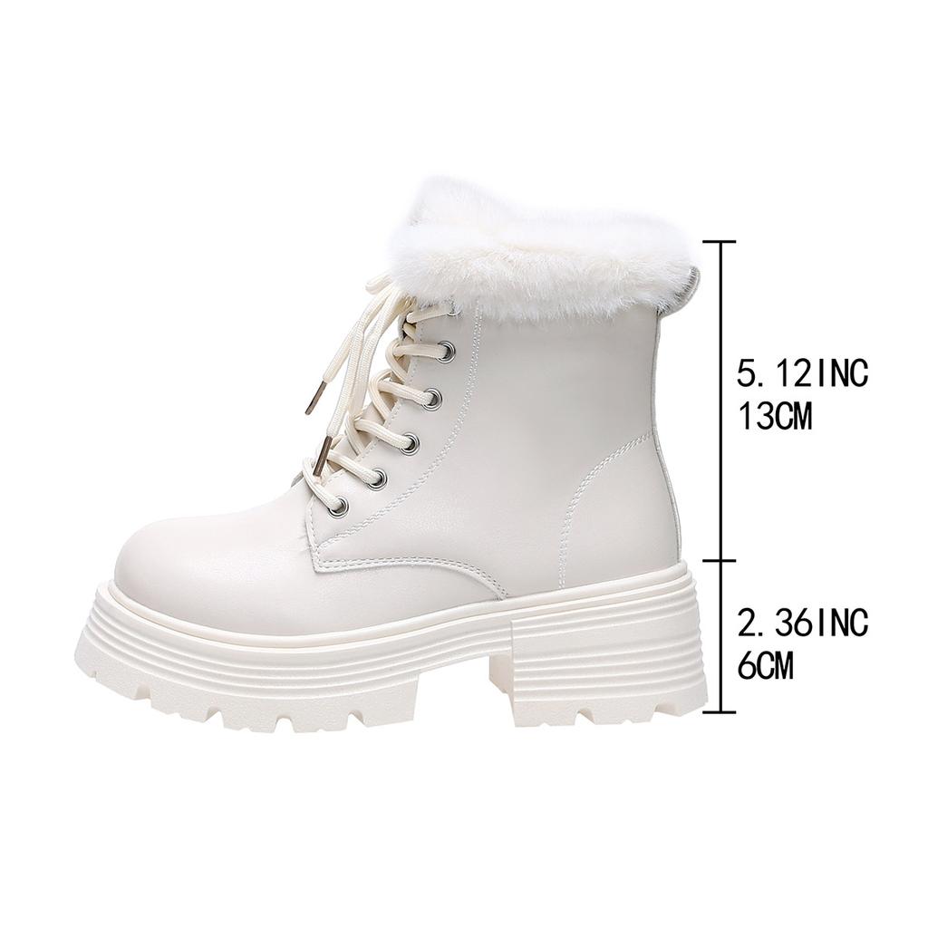 Women's Large Size Thick Sole Winter Warm Fur One Snow Boots Thickened Lined Ankle Boots Non-slip Hiking Sports Cotton Shoes Martin Boots