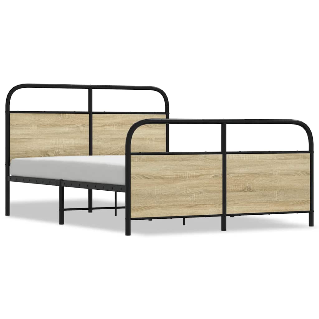 Metal Bed Frame without Mattress Sonoma Oak Finish 140 x 190 cm