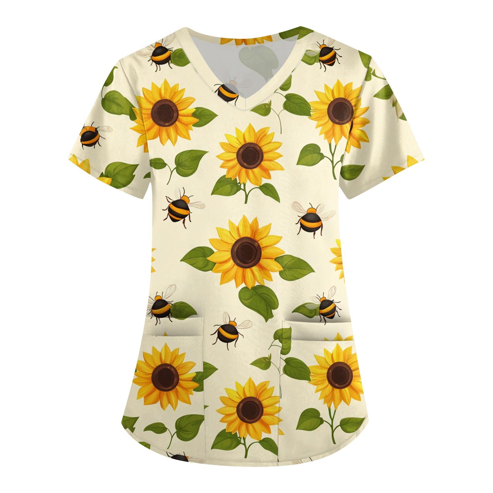 

Женская мода V-образный вырез короткий рукав комбинезон с карманами принт топы одежда L оранжевый