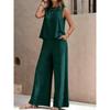 Women's Loose Fit Two Piece Outfit Sleeveless Tank Top Elastic Waist Wide Leg Pantsuit