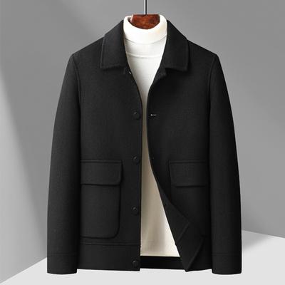 Veste en laine double face faite à la main pour l'automne et l'hiver, veste en laine unie à revers pour les personnes d'âge moyen et les jeunes
