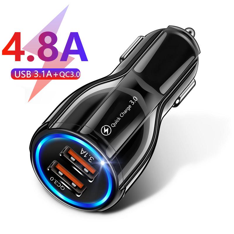 

Автомобильное зарядное устройство с двумя USB-разъемами для быстрой зарядки телефона для Iphone 12 11 Pro Max 8 Plus Ipad Huawei Samsung Xiaomi Lg Быстрая зарядка Qc 3.0 4.8a Black