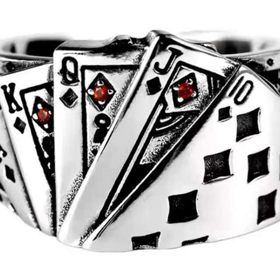 Retro Unisex Ring Playing Card Adjustable Poker Engraved Open Ring Jewelry for Party