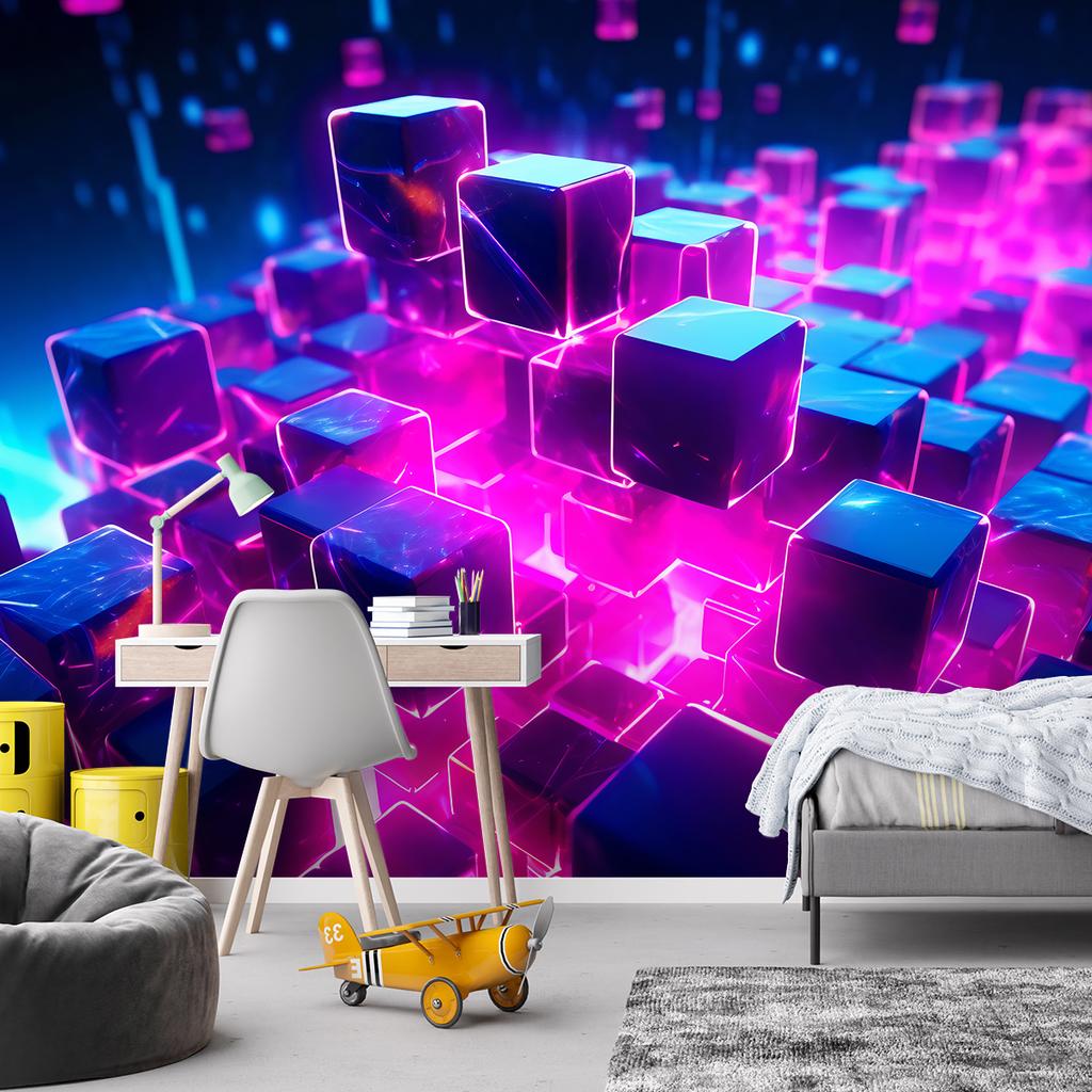 Wallpaper Neon cubes abstract 3D