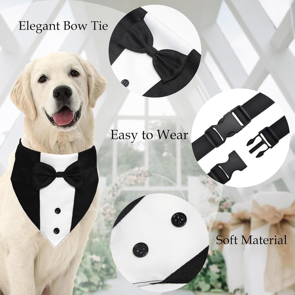 Dog Tuxedo Suit Wedding Bandana Collar with Bow Tie, Adjustable Formal Dog Tux Engagement Birthday Tuxedo for Large X-Large Dogs Pets (X-Large: Neck